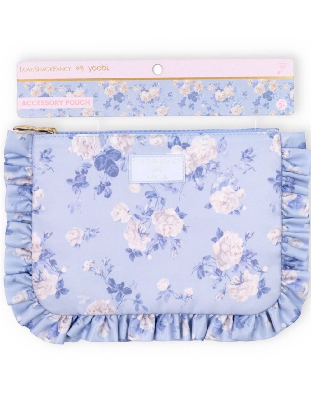 Love shack fancy target Yoobi blue Floral Ruffle Accessory Pouch